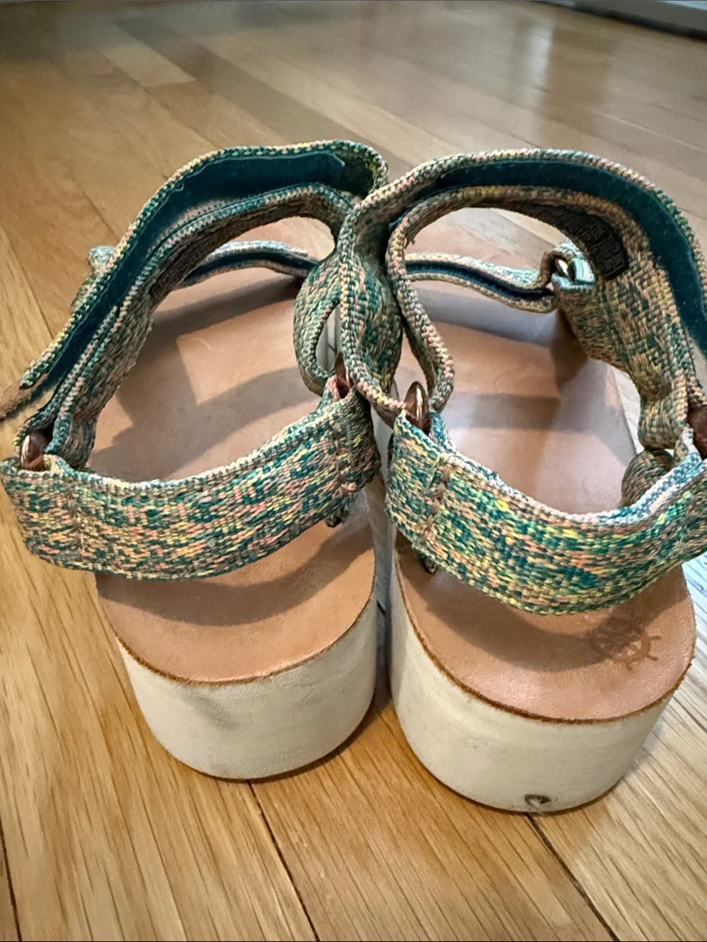 Free People Teal-Multicolor Woven Strap Platform Sandals